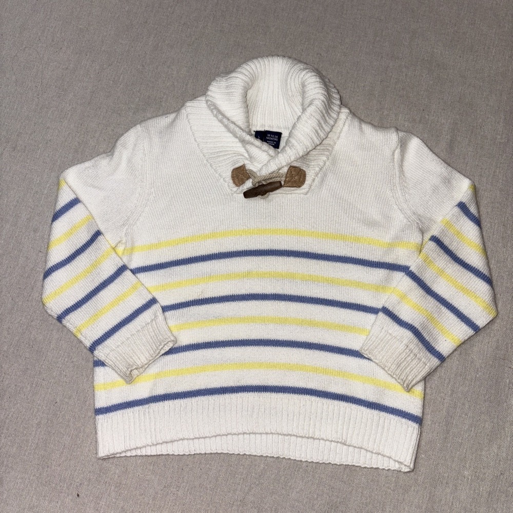 Boys Janie And Jack White Blue Yellow Striped Pullover Shawl Sweater Sz 18-24 Mo - Picture 1 of 7
